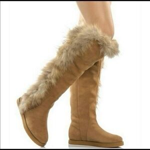 KOOLABURRA BY UGG Sasha II Fox Fur Shearling Tall Boots Chestnut Sz 6 NEW